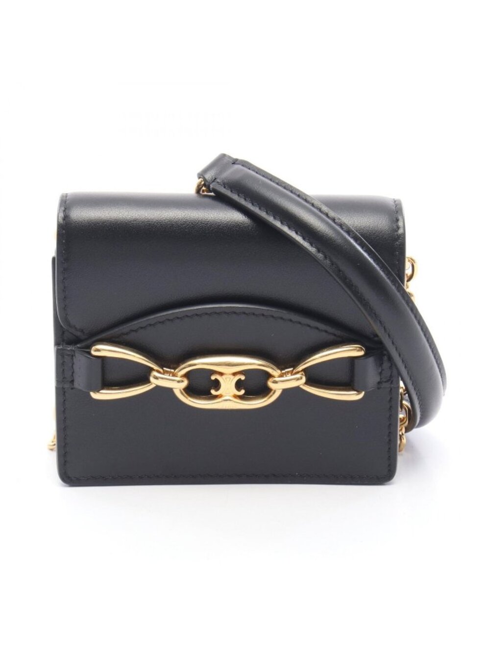 Celine Shoulder Bag Maillon Mini Triomphe Black Leather Chain Wallet